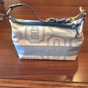 Small blue and white coach bag